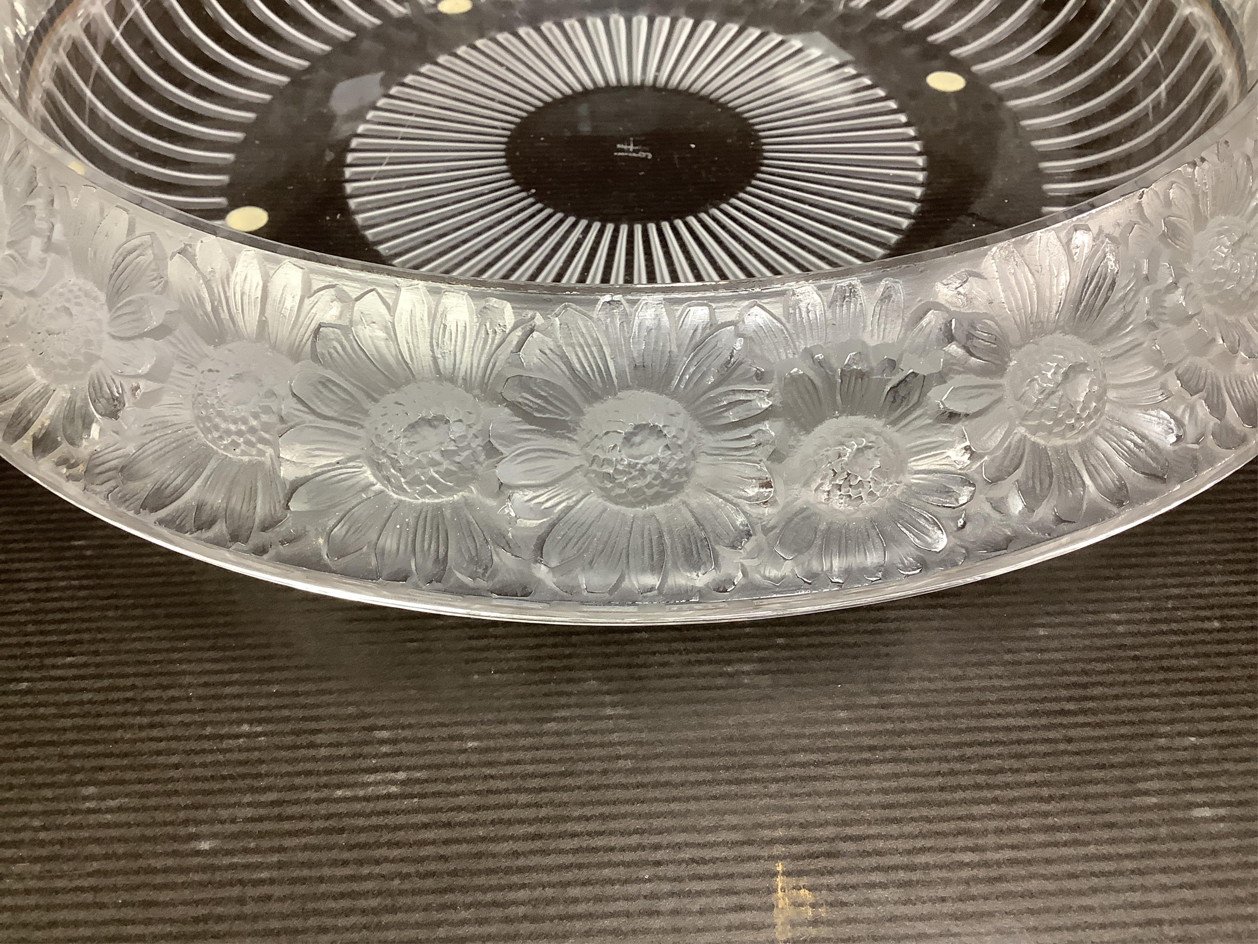 A Lalique ‘Marguerites’ shallow glass bowl, signed to the base, 33cm in diameter